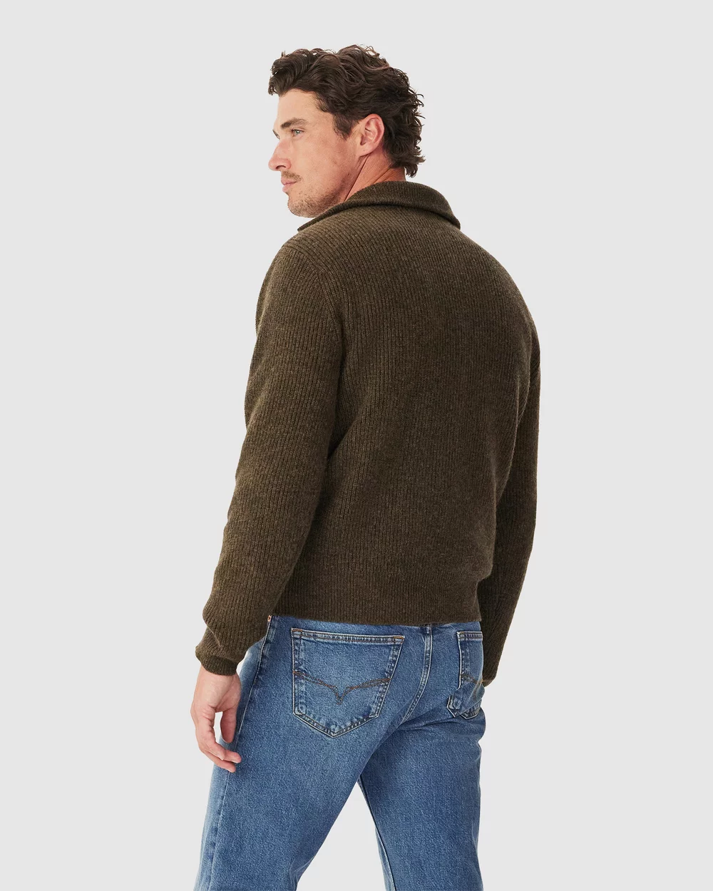 RM Williams Linton Lambswool 1/4 Zip Knit Forest Green
