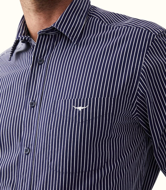 RM Williams Collins Shirt - Navy/White/Stripes