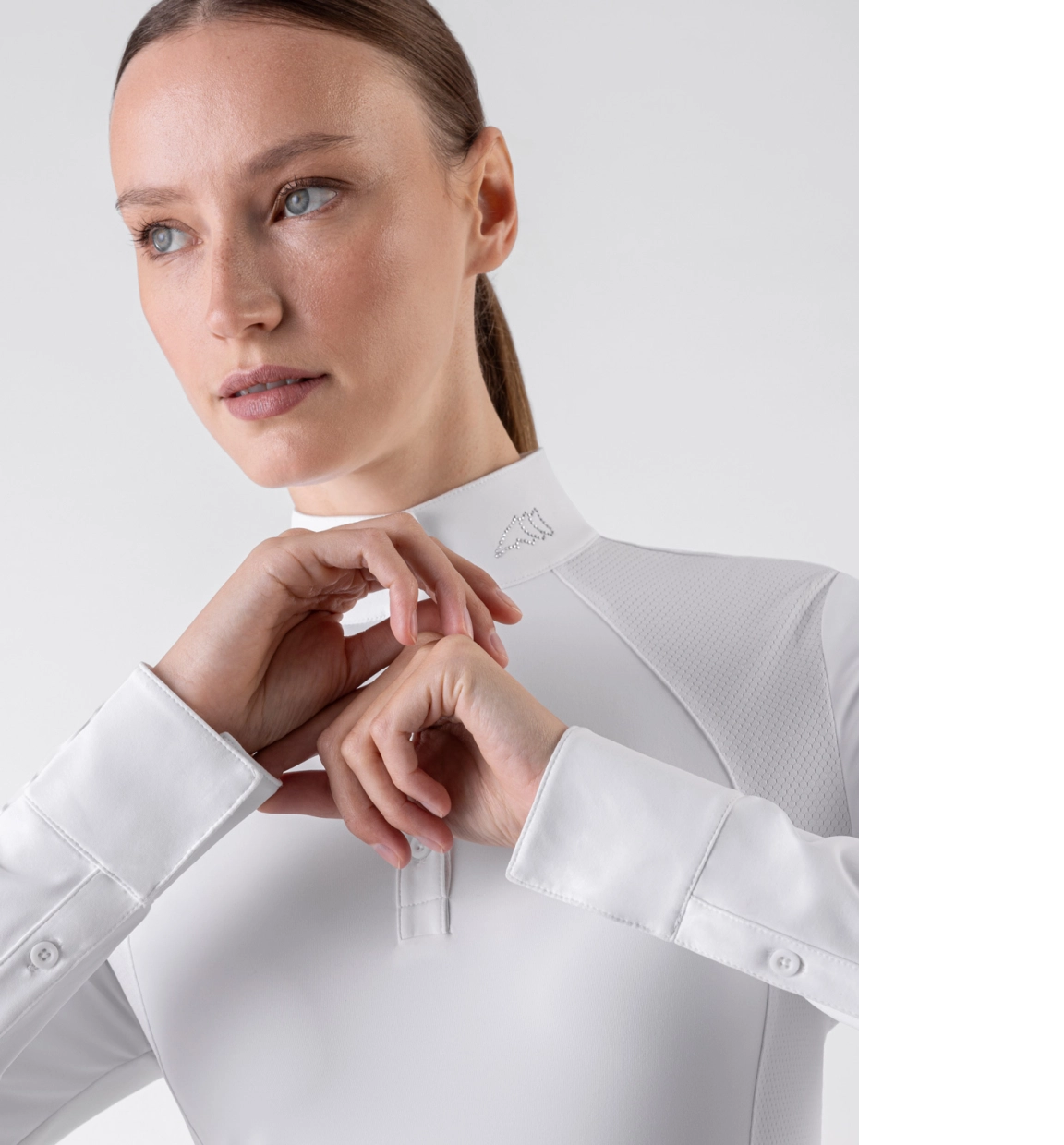 Equiline GHITAK - White Women’s Competition Polo With Long Sleeves & Strass