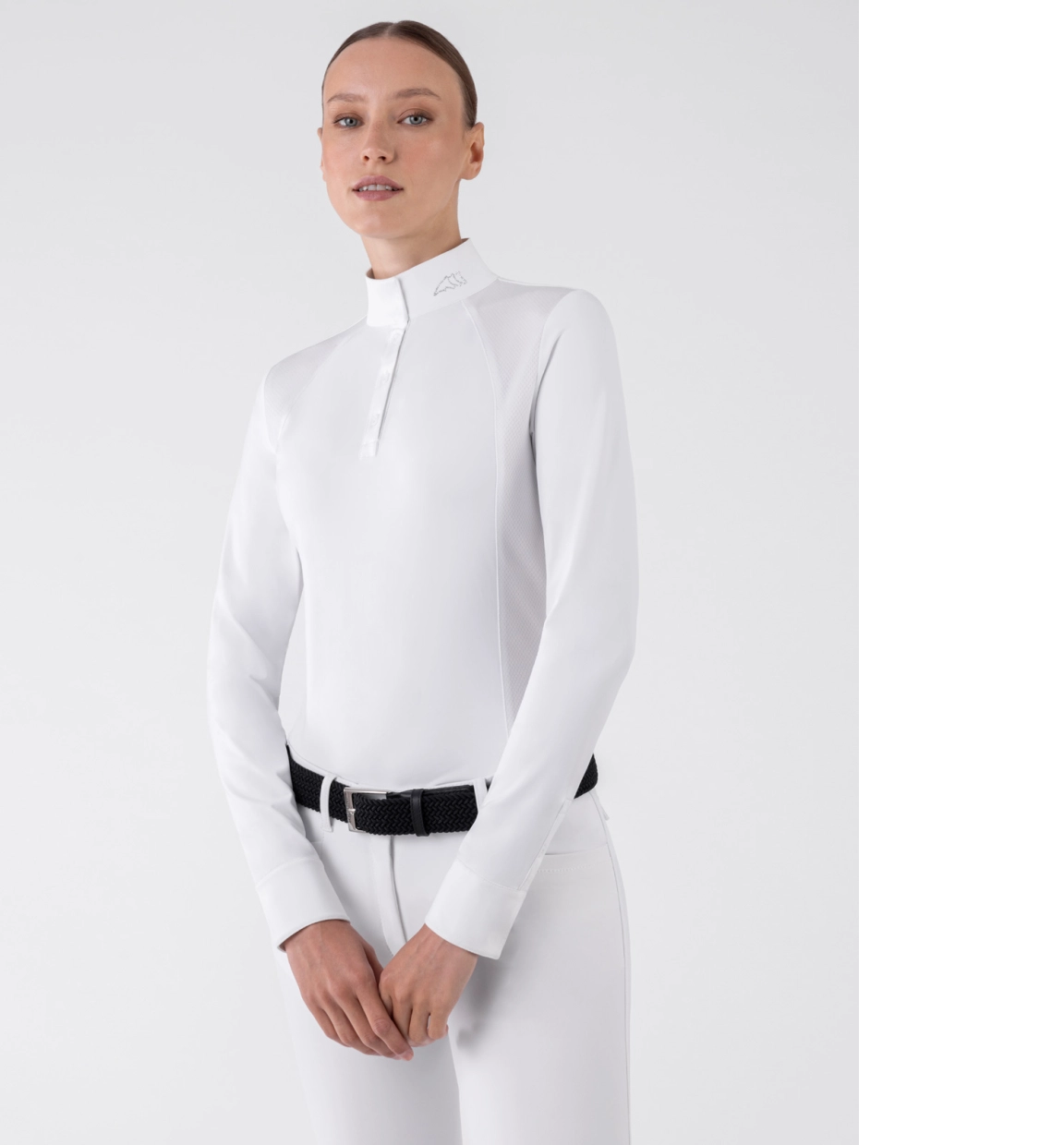 Equiline GHITAK - White Women’s Competition Polo With Long Sleeves & Strass