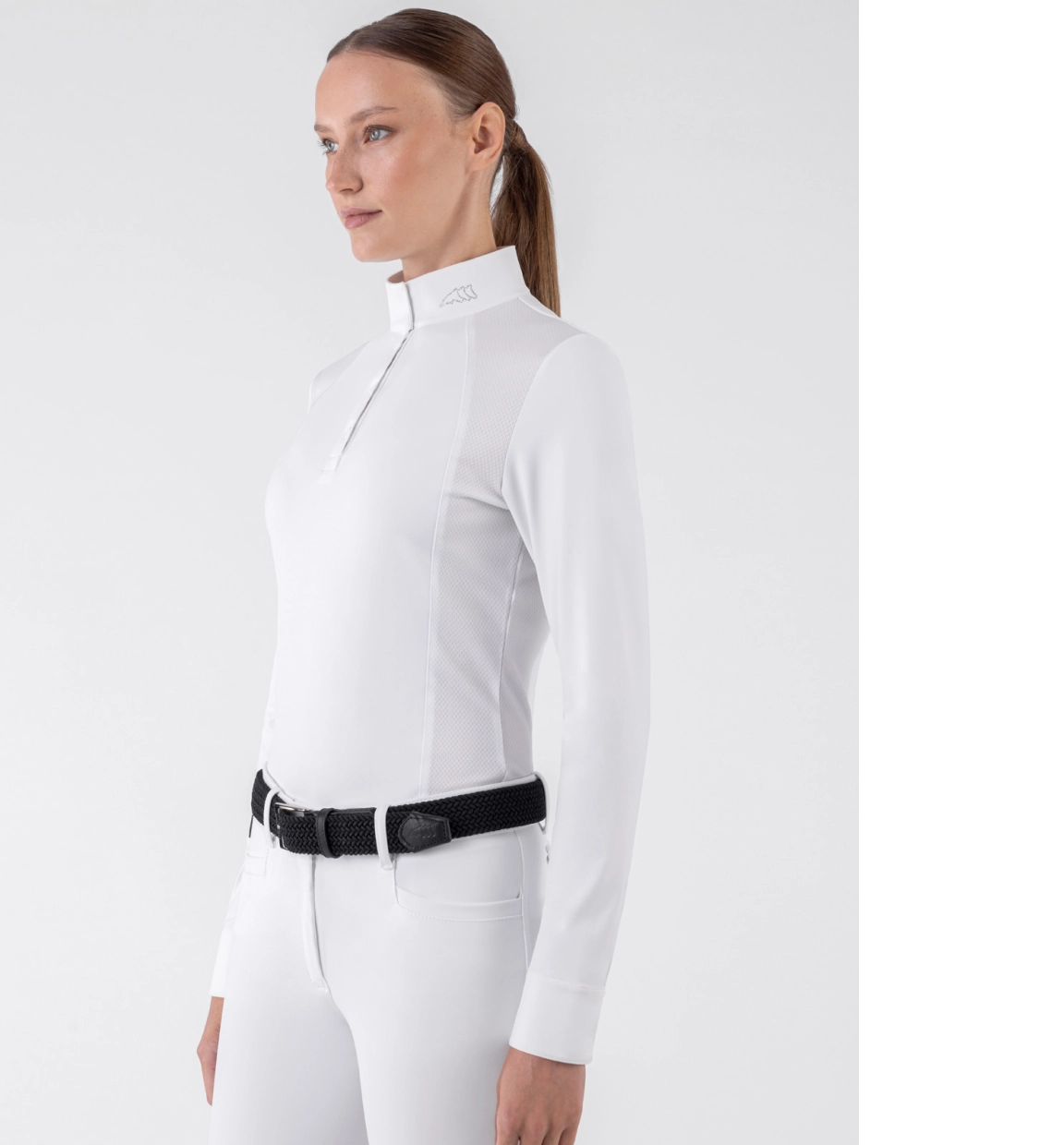 Equiline GHITAK - White Women’s Competition Polo With Long Sleeves & Strass