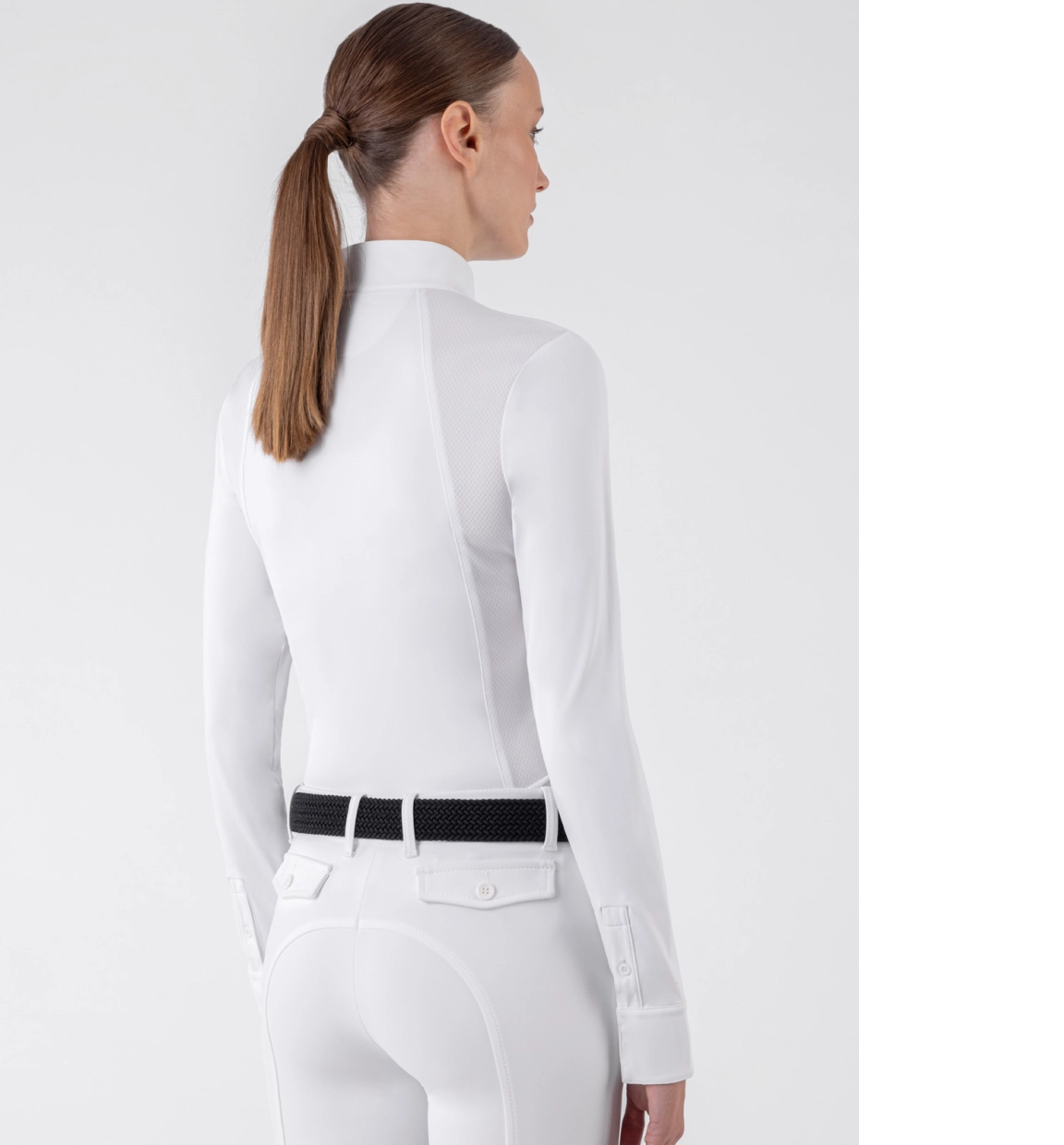 Equiline GHITAK - White Women’s Competition Polo With Long Sleeves & Strass