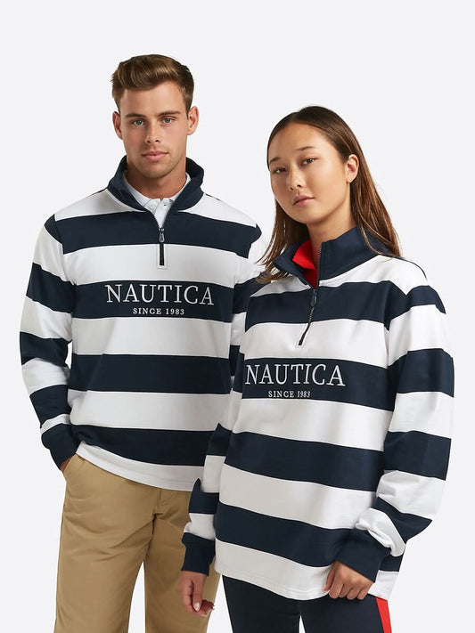 Nautica Stripe ¼ Zip Jumper Navy/White