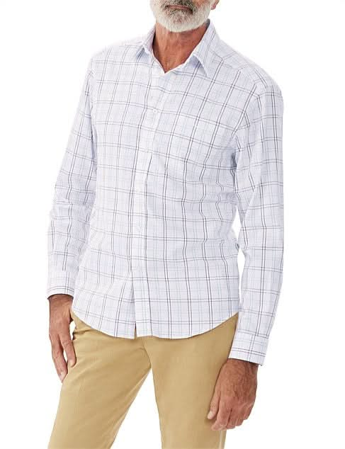 RM Williams Collins Shirt White/Blue/Brown