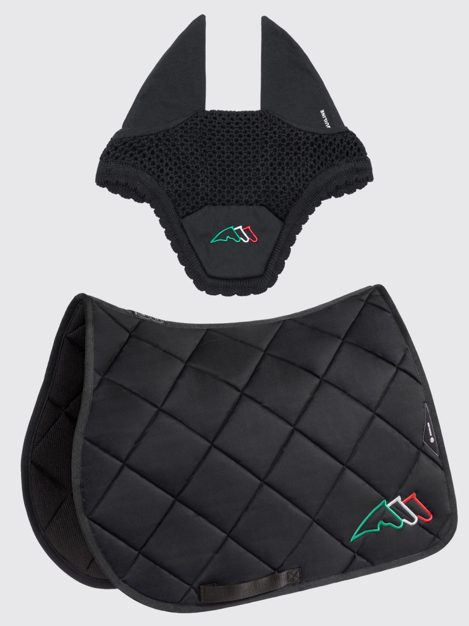 Equiline Rombo Saddle Pad & Ear Bonnet Set Black Jumping