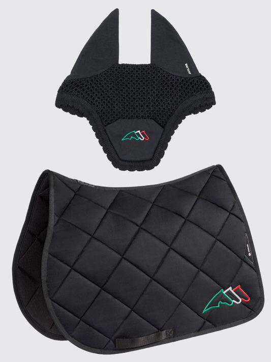 Equiline Rombo Saddle Pad & Ear Bonnet Set Black Jumping