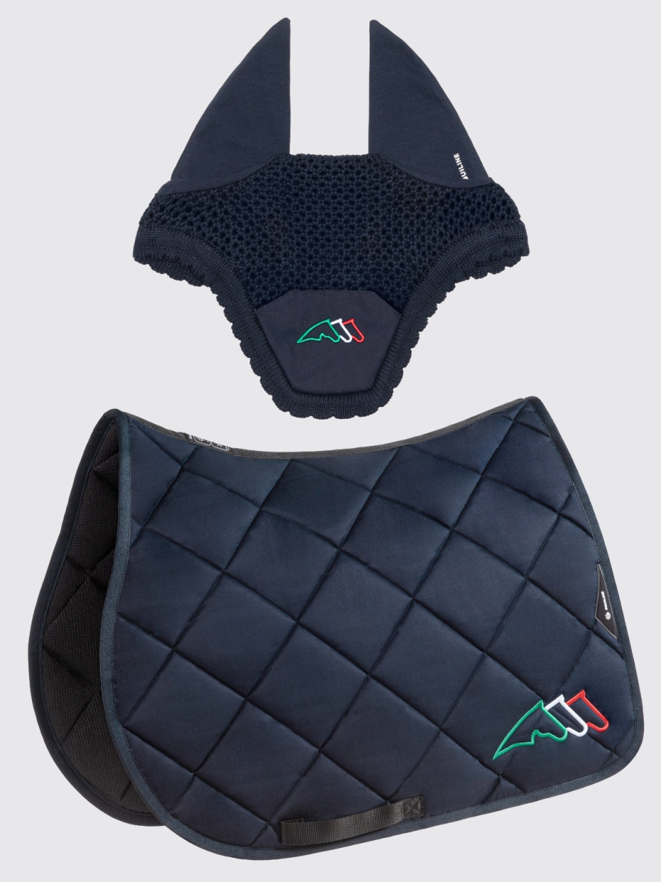 Equiline Rombo Saddle Pad & Ear Bonnet Set Navy Jumping