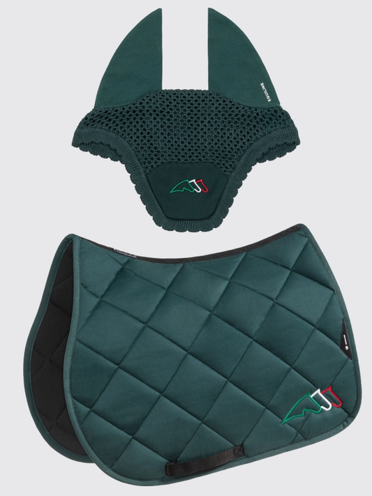 Equiline Rombo Saddle Pad & Ear Bonnet Set Green