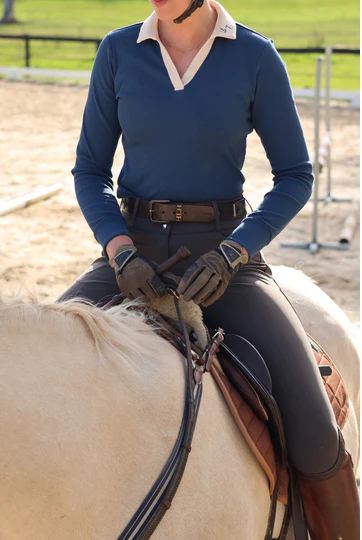 HLH Contrast Cotton Long Sleeve Polo In Nox Blue