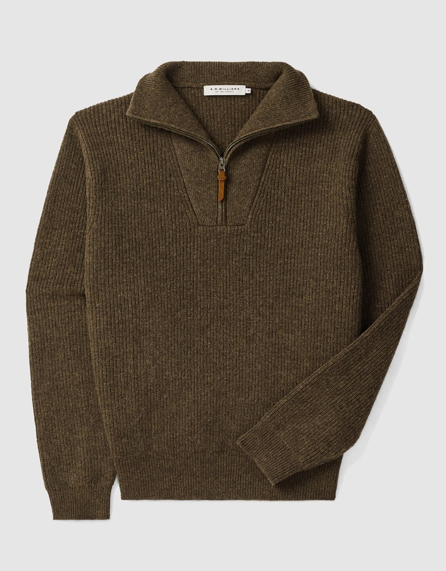 RM Williams Linton Lambswool 1/4 Zip Knit Forest Green