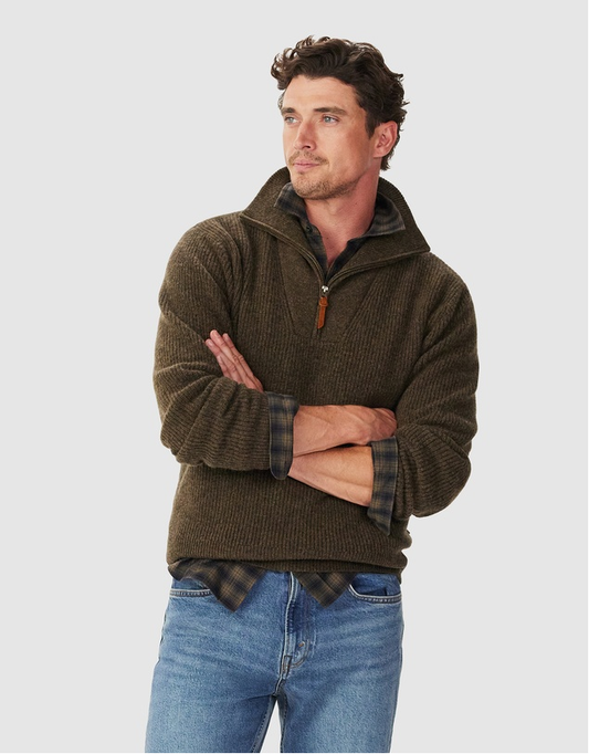 RM Williams Linton Lambswool 1/4 Zip Knit Forest Green