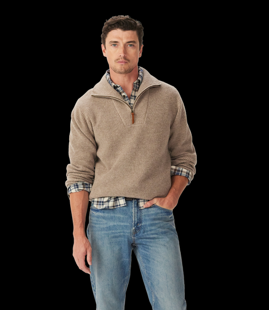 RM Williams Linton Lambswool 1/4 Zip Knit Sand