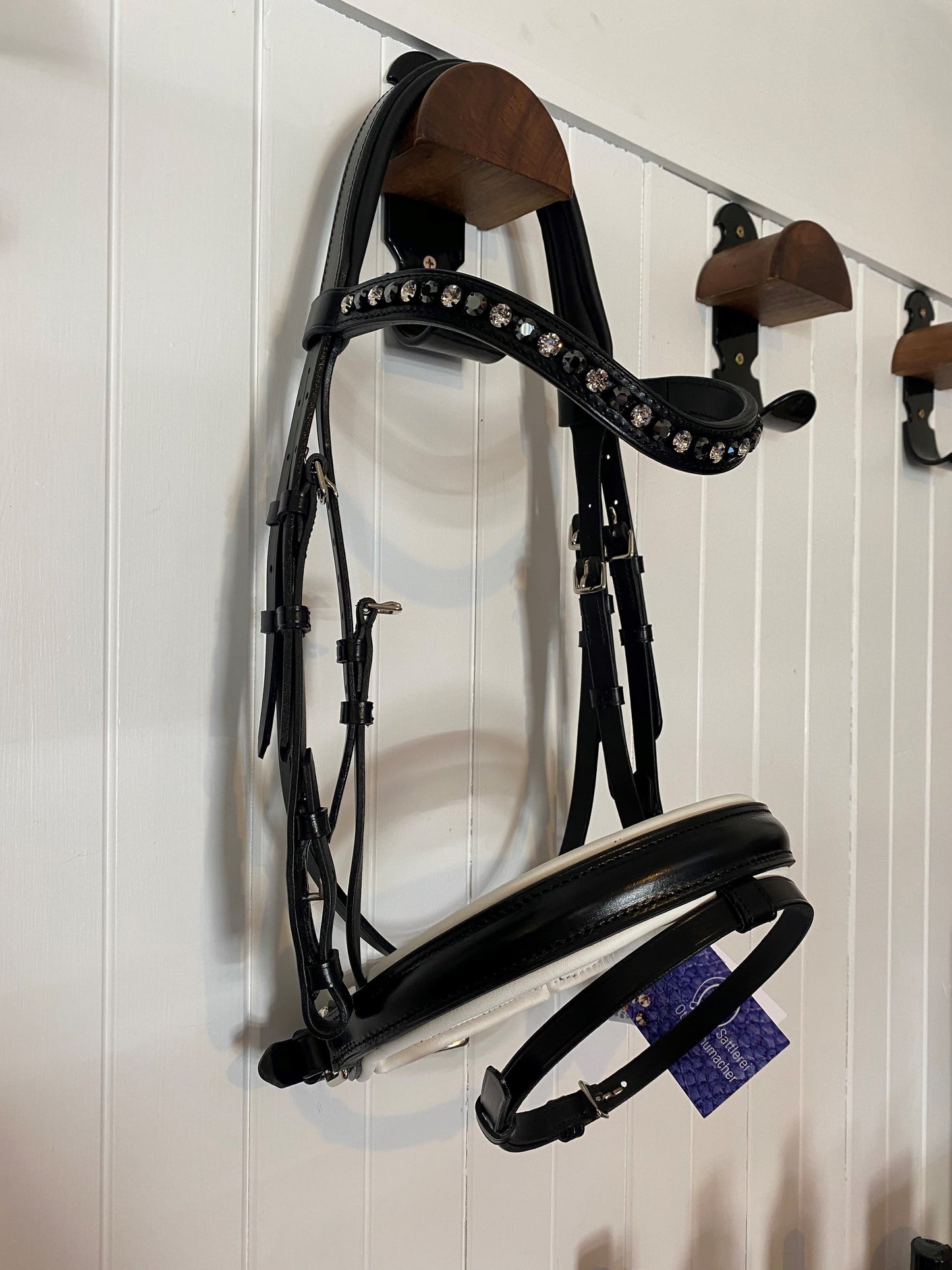 Otto Schumacher Black Line Snaffle Bridle - White Padded Noseband